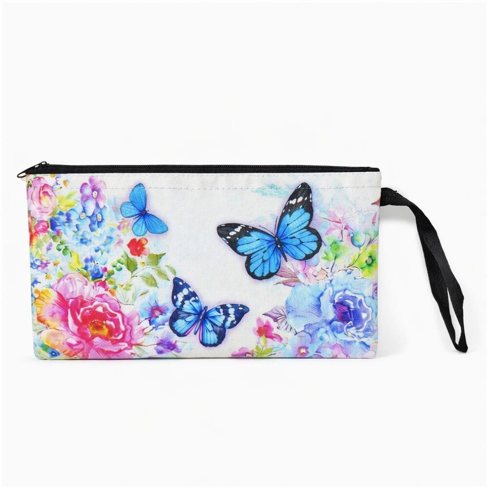 Colorful Floral Butterfly Zipper Pouch Travel Makeup Bag 8.75" x 5" x 2/16"